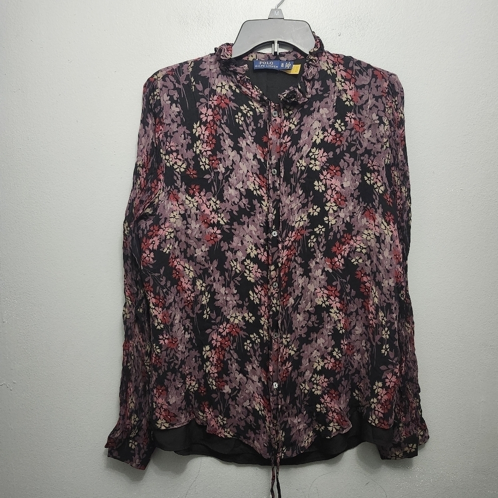 Polo Ralph Lauren women's button-up blouse size XL floral black